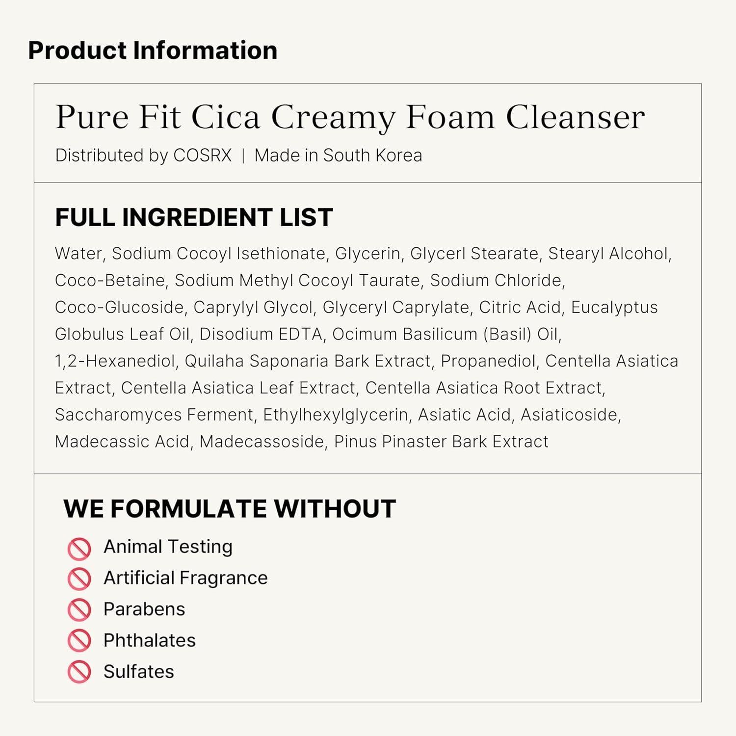 [COSRX] Nettoyant moussant crémeux Pure Fit Cica 150ml